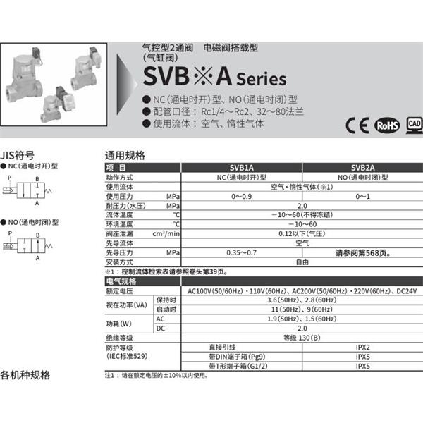 CKD喜開理氣控型2通閥（氣缸閥）SVB1A-20A-02CS-AC100V