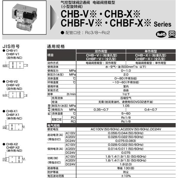 CKD喜開理氣控式球閥2?3通CHB-X1-15-OB-AC100V