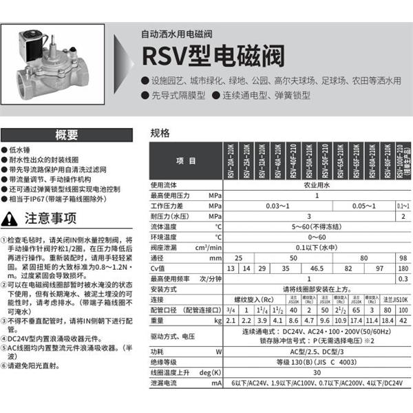 CKD喜開理自動灑水用樹脂制電磁閥RSV-100F-210-3M-DC24V