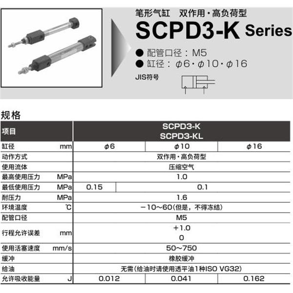 CKD喜開理筆形氣缸SCPD3-K-LS-10-15-I