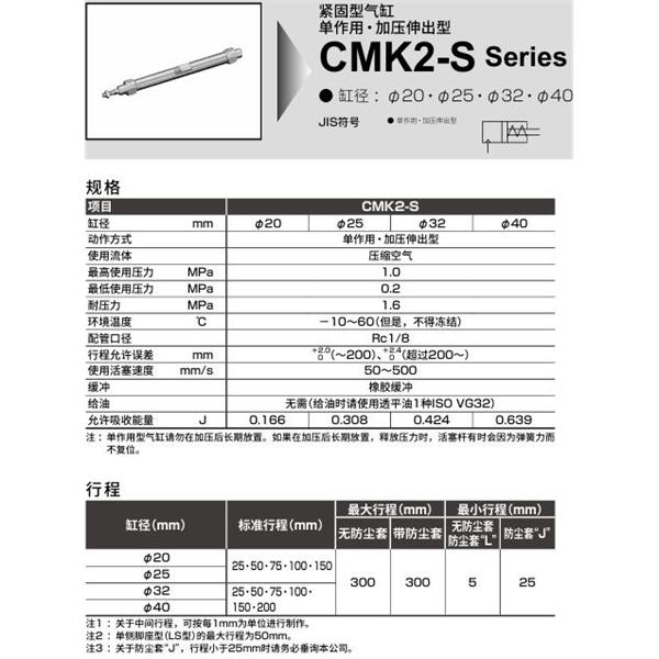 CKD喜開理緊固型氣缸CMK2-S-LB-40-300-FEB2