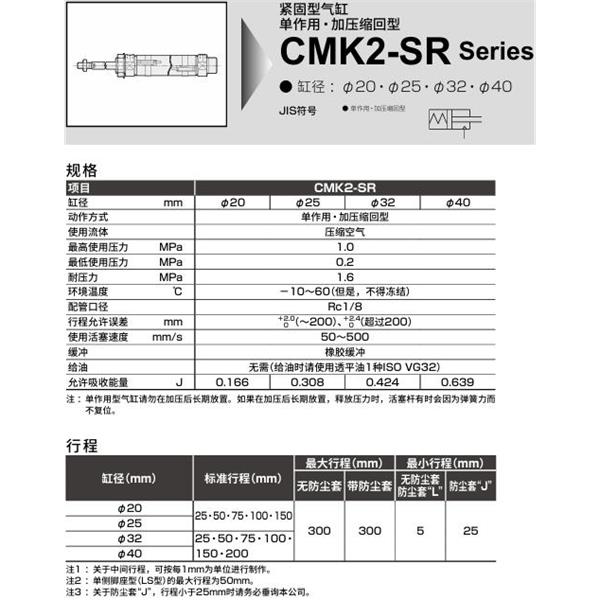 CKD喜開理緊固型氣缸CMK2-SR-CC-20-100-I