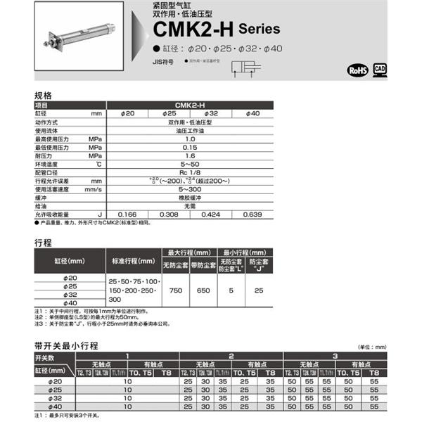 CKD喜開理緊固型氣缸CMK2-H-TB-40-100-JI