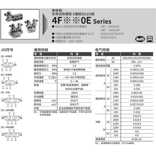 CKD喜開理先導式防爆型5通閥4F740E-25G-TP-P-X-AC100V