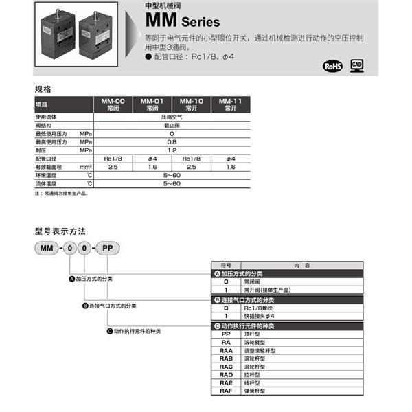 CKD喜開理機械閥MM-10-PP